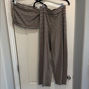Free People M Striped Brown & White Lounge Tube Top & Pants Set